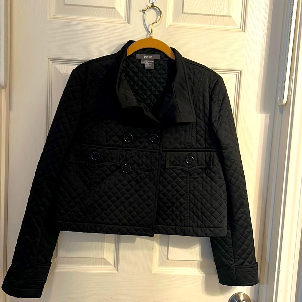 Per Se Black Cropped Quilted Jacket Size small